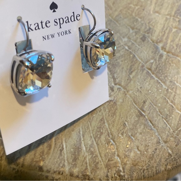 Kate Spade Lever Back Square Confetti Glitter Clear Cushion Cut Earrings NWT - Picture 8 of 12